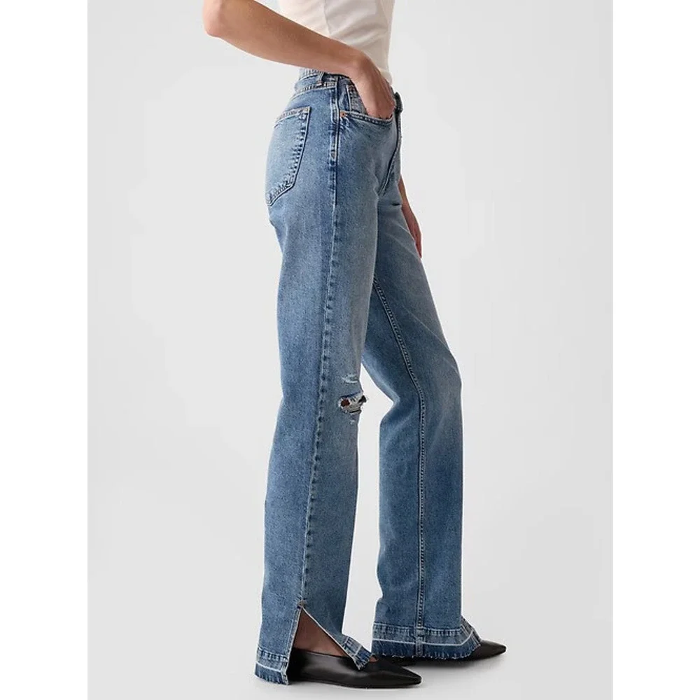 NWT Gap Mid Rise 90s Loose Jeans Split Hem Distressed Blue Denim Plus Size 33 16 - Picture 6 of 16